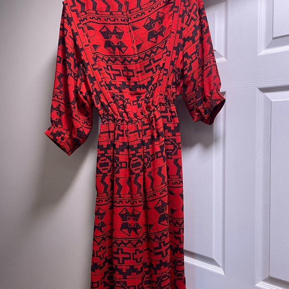 Vintage 80s Red Black Geometric Dress Shoulder Pads Size 8 - Picture 5 of 9